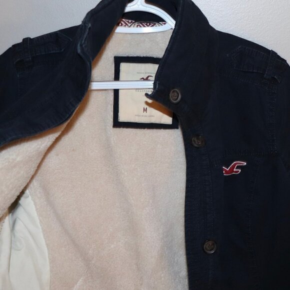 Hollister Navy Sherpa Lined Button Down Jacket Size M - Picture 3 of 7